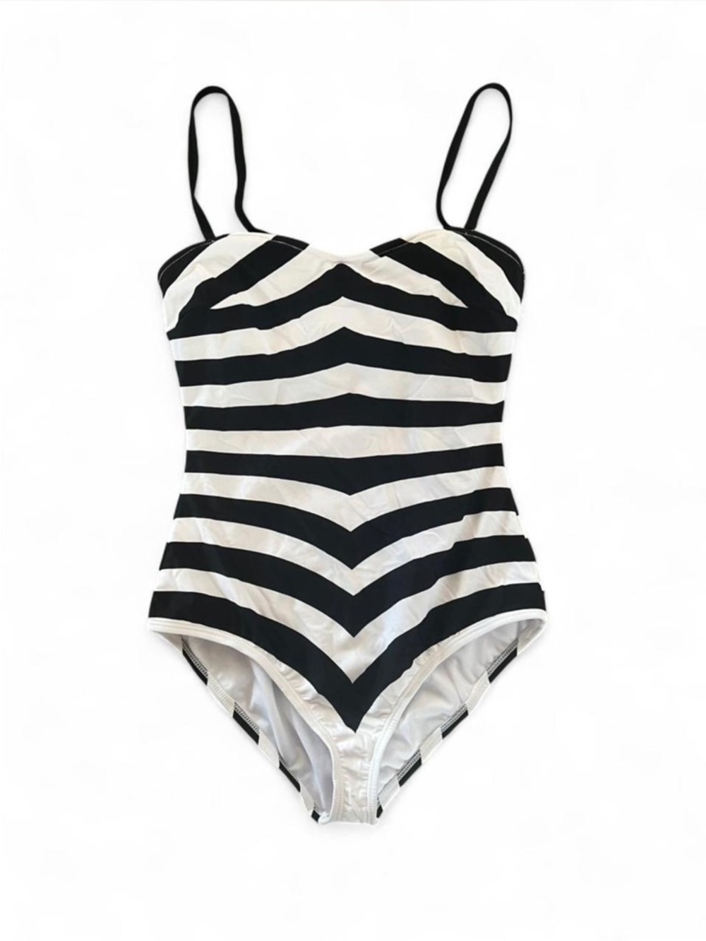 Unique Vintage Black and White Striped One-Piece Swimsuit - Picture 3 of 8